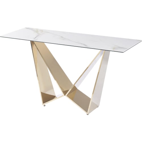 Orleans Console Table in Gloss White & Brown Ceramic & Polished Brass